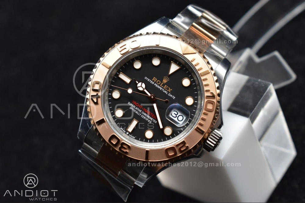 ComfortFit Yacht-Master 126621 Clean 1:1 Best Edition Rose Gold Plated 904L Steel Black Dial On SS Bracelet VR 483