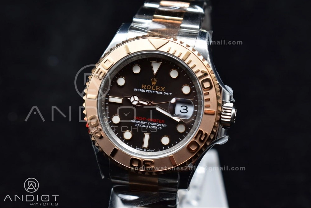 OnTrend Yacht-Master 126621 Clean 1:1 Best Edition Rose Gold Plated 904L Steel Brown Dial On SS Bracelet VR 488