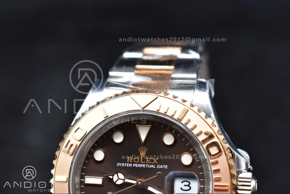 OnTrend Yacht-Master 126621 Clean 1:1 Best Edition Rose Gold Plated 904L Steel Brown Dial On SS Bracelet VR 488