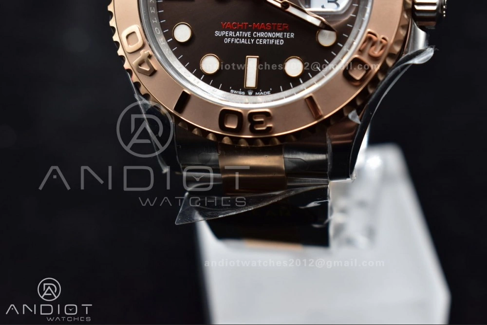 OnTrend Yacht-Master 126621 Clean 1:1 Best Edition Rose Gold Plated 904L Steel Brown Dial On SS Bracelet VR 488
