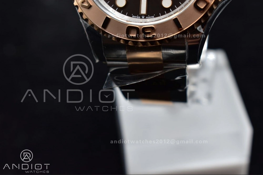OnTrend Yacht-Master 126621 Clean 1:1 Best Edition Rose Gold Plated 904L Steel Brown Dial On SS Bracelet VR 488